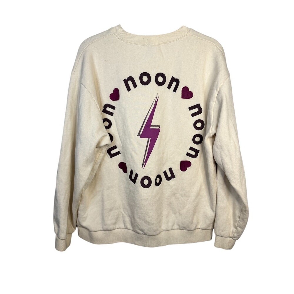 Noon Sweatshirt Womens S Ivory Pullover Crewneck Purple Heart Lightning - Picture 3 of 8